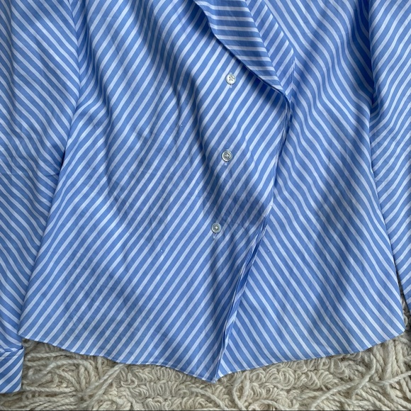 RALPH LAUREN Black Label light blue striped asymmetrical button up top 6 - Picture 3 of 10